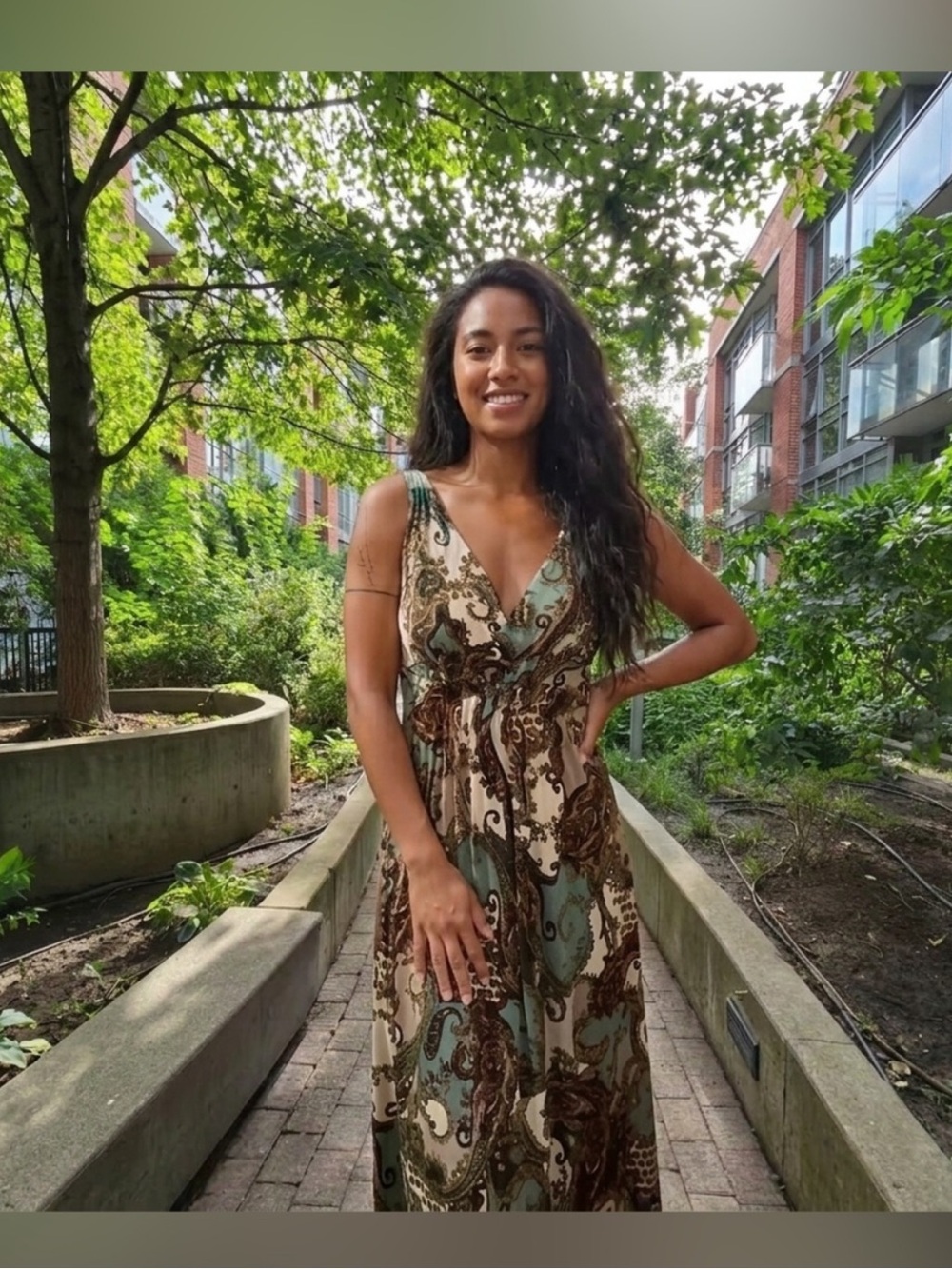 Paisley V-Neck Maxi Dress in Blue and Brown - Picture 12 of 12